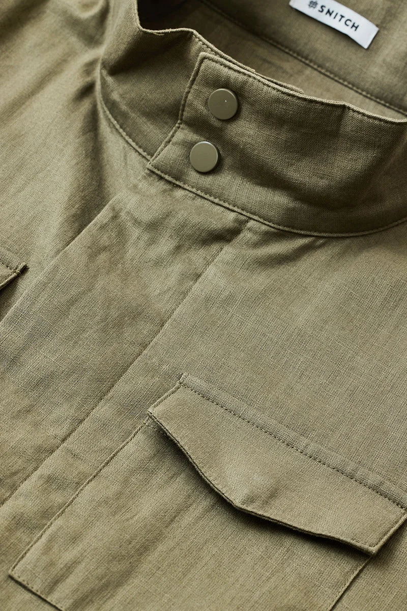 سنيتش Linen Blend Snap Button Jacket